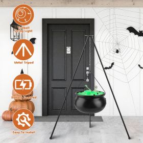 Cauldron Decoration with Sturdy Tripod, Skeleton, Eyeball & Green String Lights, Spooky Halloween Decor for Home Yard Patio