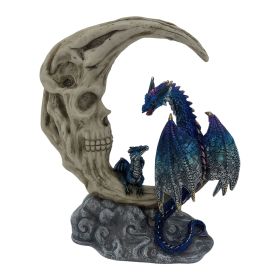 6.75"H Blue Dragon on Skeleton Moon Figurine Home Decor Gift