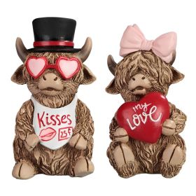 2-PC Set 4.25"H Highland Cow Couple Figurine Home Decor Gift
