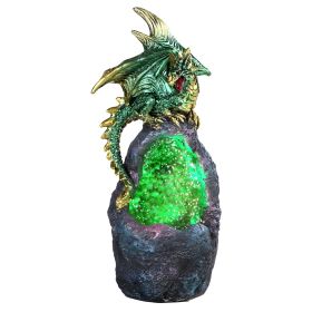 6.75"H Green Dragon with LED Green Faux Crystal Stone Figurine Home Decor Gift