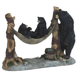 7"H Black Bear Watching Cubs in Hammock Figurine Home Decor Gift