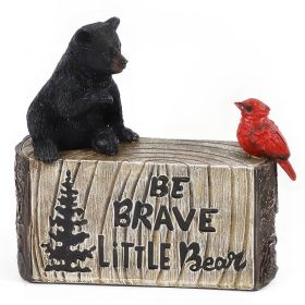 7"W Bear and Cardinal on Wood Figurine Home Decor Gift