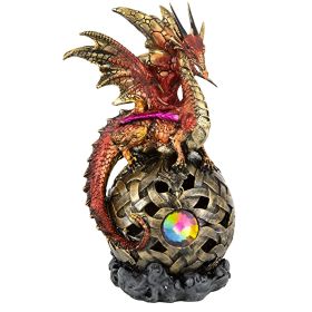8"H Red Dragon On Light Up LED Orb Figurines Home Decor Gift