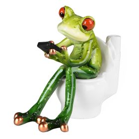 5.25"H Tree Frog Sitting on Toilet Holding Phone Funny Animal Figurine Home Decor Gift