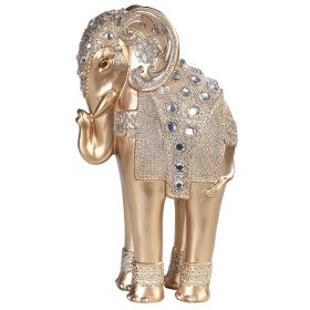 9.5"H Standing Long Legged Elephant with Gem Slim Elephant in Gold and Silver Figurine Home Decor Gift