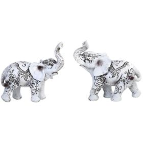 2-PC Miniature White Elephant with Tattoo 3.5"H Figurine Set Home Decor Gift