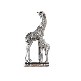 14.75"H Giraffe with Cub Figurine in Silver Finish Home Decor Gift