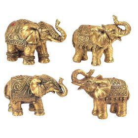 4-PC Gold Miniature Thai Elephant in Different Poses3"H Figurine Set Home Decor Gift