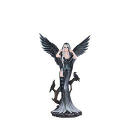 24"H Dark Angel Fairy with Two Crows Figurine Large Sculpture Home Decor Gift