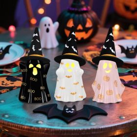 Halloween Decorations Indoor, Set of 3 Ceramic Halloween Ghosts with Witch Hats