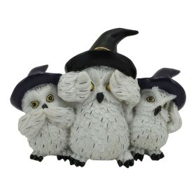 5"H 3 Owl with Witch Hat Hear-No, See-No, Speak-No Evil Figurine Set Home Decor Gift