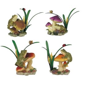 4-PC Frog Leaning on Mushroom 4"H Home Decor Gift