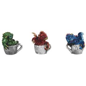 3-PC Set 2.5"H Dragon on Cup Fugurine Home Decor Gift
