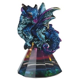 3.5"H Blue Dragon Standing on Pyramid Glass Figurine Home Decor Gift