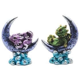 2-PC Set 4"H Green & Purple Twin Dragon Brothers on Moons Home Decor Gift